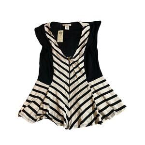 Arden B. Peplum Y2K baby doll black and white striped sleeveless top size large